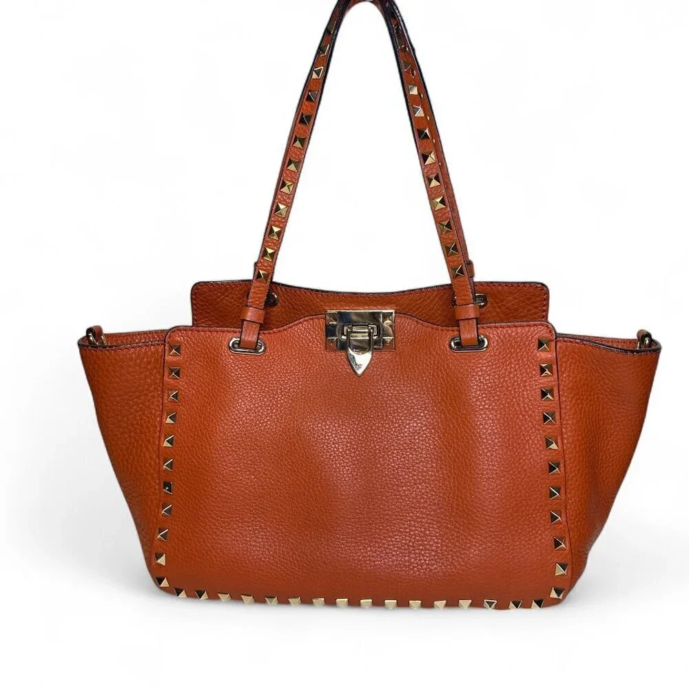 VALENTINO GARAVANI Soft Orange Leather Rockstud Tote Small, Great Condition